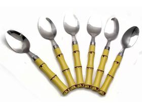 Conjunto 6 Colheres de Mesa Aço Inox com Cabo Plástico Bambú Natural - Lyor