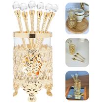 Conjunto 6 Colheres De Zamac Com Suporte 14cm pra Chá Dourado Wolff