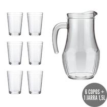 Conjunto 6 Copos 265ml e 1 Jarra de Vidro 1,5L Água Suco Conjunto 6 Copos 265ml e 1 Jarra de Vidro 1,5L Água Suco