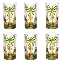 Conjunto 6 Copos Altos de Cristal 360ml Palm Tree Handpaint Wolff