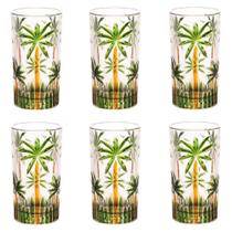 Conjunto 6 Copos Altos De Cristal 360ml Palm Tree Handpaint Wolff Conjunto 6 Copos Altos De Cristal 360ml Palm Tree Handpaint Wolff