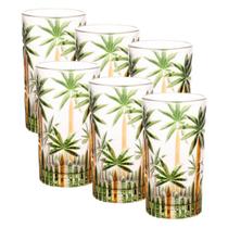 Conjunto 6 copos altos de cristal ecológico palm tree handpaint 360ml
