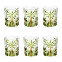 Conjunto 6 Copos Baixos em Cristal Palm Tree Handpaint 340ml