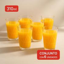Conjunto 6 Copos de Vidro Arido 310ml Transparente Design Texturizado Elegante Resistente Água Suco Drink Coquetel Mesa