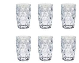 Conjunto 6 Copos de Vidro Diamante 370ml Mesa Posta Drinks - Cor: Transparente Formato: Redondo