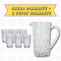 Conjunto 6 Copos Diamante 370 ML + 1 Jarra Vidro 1 L Sucos Agua - PRATICASA