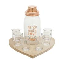 Conjunto 6 Copos Dose, Coqueteleira Vidro Bandeja Madeira Heart Urban Conjunto 6 Copos Dose, Coqueteleira Vidro Bandeja Madeira Heart Urban