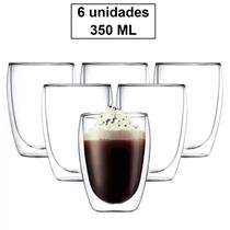 Conjunto 6 Copos Duplo de Vidro Copo Parede Dupla 350 ml Café Expresso Cerveja Chopp Chá