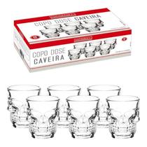 Conjunto 6 Copos Shot Dose Caveira 50ml em Vidro Ideal para Tequila e Festas Conjunto 6 Copos Shot Dose Caveira 50ml em Vidro Ideal para Tequila e Festas