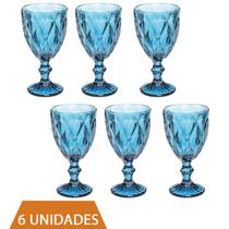 Conjunto 6 Copos Taça Azul Diamante 300ml Para Agua Vinho - Ecos