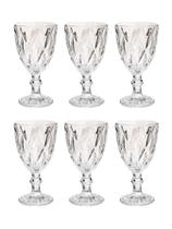Conjunto 6 Copos Transparente Taça Diamante Agua Vinho 300ml