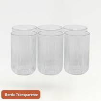 Conjunto 6 Copos Vidro Graffiato Camelia Elegante 420ml Borda Transparente Borda Dourada