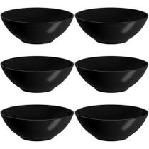 Conjunto 6 Cumbucas 500ml Bowl Plástico Redondo Preto Cozy Prato para Cereal Petiscos Caldos Iogurte Coza