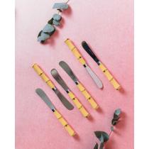 Conjunto 6 Espátulas de Aço Inox com Cabo de Plástico Bambu Natural 16 cm