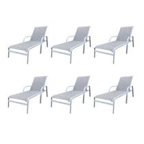 Conjunto 6 Espreguiçadeiras Reclináveis em Alumínio e Tela Sling Cannes Branco Conjunto 6 Espreguiçadeiras Reclináveis em Alumínio e Tela Sling Cannes Branco