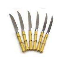 Conjunto 6 facas de Churrasco Aço Inox com Cabo Plástico Bambú Natural - Fratalli