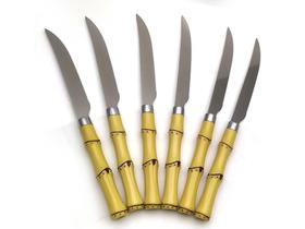 Conjunto 6 facas de Churrasco Aço Inox com Cabo Plástico Bambú Natural - Lyor