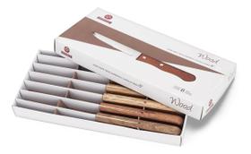 Conjunto 6 Facas Lamina Inox Cabo Madeira 5" Wood Mundial Kit Churrasco