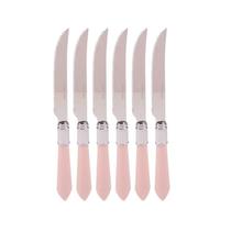 Conjunto 6 Facas Para Churrasco em Aço Inox com Cabo Plástico 23cm Mother Pearl Rosa Lyor