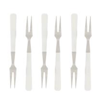 Conjunto 6 Garfos para Aperitivos de Aço Inox e Cabo Plástico 10cm Branco