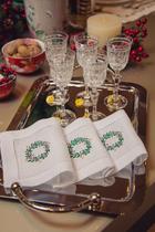 Conjunto 6 Guardanapos de Coquetel Linho Puro Com Bordado Guirlanda Grande