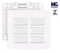 Conjunto 6 Interruptor Simples Branco 10A 4x4 Margirius B3