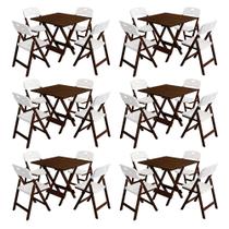 Conjunto 6 Jogos Mesa Dobrável Elegance 70x70 8 Ripas 4 Cadeiras Imbuia Polipropileno - Branco Conjunto 6 Jogos Mesa Dobrável Elegance 70x70 8 Ripas 4 Cadeiras Imbuia Polipropileno - Branco