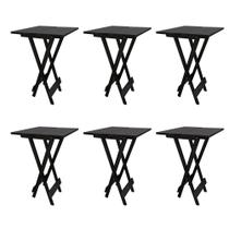 Conjunto 6 Mesa Bistrô de Madeira Dobrável Quadrada Reforçada para Varanda e Comércio Altas - Preto Conjunto 6 Mesa Bistrô de Madeira Dobrável Quadrada Reforçada para Varanda e Comércio Altas - Preto