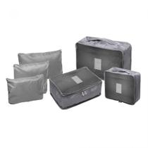 Conjunto 6 Organizadores Mala Necessaire Viagem Nylon Cinza Lyor