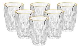 Conjunto 6 Pçs Copos De Vidro Diamond Fio De Ouro 270ml Lyor