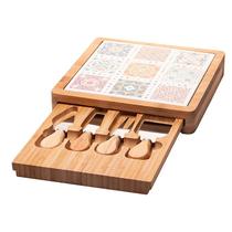 Conjunto 6 pçs para Queijo com Bandeja em Bambu e Tábua Ladrilho 4x23x23cm 20824 - Wolff
