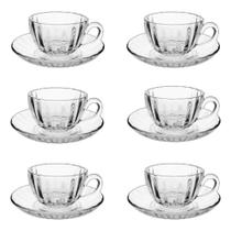 Conjunto 6 Pçs Xicaras 200ml com Pires em Vidro - Quanhe