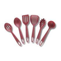 Conjunto 6 Peças Cor Cereja Utensílio Colher Cozinha Nylon Conjunto 6 Peças Cor Cereja Utensílio Colher Cozinha Nylon