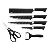 Conjunto 6 peças Facas Uso Profissional para Carnes Legumes Descascador Tesoura