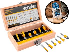 Conjunto 6 Peças Fresas Metal Para Madeira Tupia Corte Acabamento Haste 6mm + Maleta Vonder Conjunto 6 Peças Fresas Metal Para Madeira Tupia Corte Acabamento Haste 6mm + Maleta Vonder