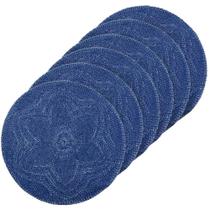 Conjunto 6 Peças Jogo Americano Redondo Sousplat Crochê Florido Azul