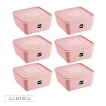 Conjunto 6 Pote Rosa Quadrado C Tampa Premium UZ 2,5L