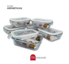 Conjunto 6 Pote Vidro Hermético Marmita c/ divisória, c/ Tampa Plástico 640ml Conjunto 6 Pote Vidro Hermético Marmita c/ divisória, c/ Tampa Plástico 640ml