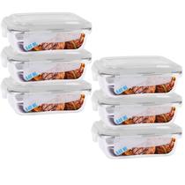 Conjunto 6 Pote Vidro Hermético Marmita Tampa 4 travas 640ml