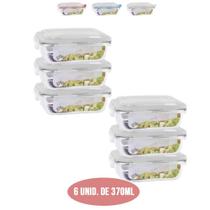 Conjunto 6 Potes 370ml Hermético Vidro Marmita Click Glass
