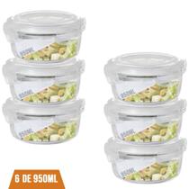 Conjunto 6 Potes De Vidro 950ml Hermético 4 Travas Marmita Conjunto 6 Potes De Vidro 950ml Hermético 4 Travas Marmita