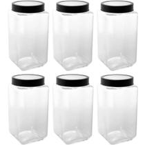 Conjunto 6 Potes de Vidro para Mantimentos 1,7L Gastro Lyor com Tampa de Metal Preta Porta Alimentos Retangular Conjunto 6 Potes de Vidro para Mantimentos 1,7L Gastro Lyor com Tampa de Metal Preta Porta Alimentos Retangular