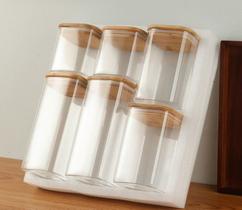 Conjunto 6 Potes em Vidro quadrado e Tampa Hermética Bambu Conjunto 6 Potes em Vidro quadrado e Tampa Hermética Bambu