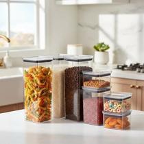 Conjunto 6 Potes Herméticos com Tampa Cristal Organização e Frescor na Cozinha Conjunto 6 Potes Herméticos com Tampa Cristal Organização e Frescor na Cozinha