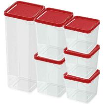 Conjunto 6 Potes Plásticos Modulares BPA Free Hermético Vermelho Nitron Plast Conjunto 6 Potes Plásticos Modulares BPA Free Hermético Vermelho Nitron Plast
