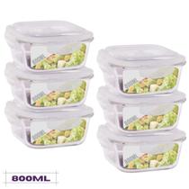 Conjunto 6 Potes Quadrado Mantimentos Vidro 800 ml
