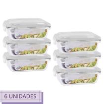 Conjunto 6 Potes Retangular Vidro Hermetico c Trava 1040 ml