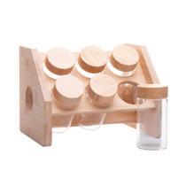 Conjunto 6 Potes Vidro Borossilicato para Temperos Tampa e Suporte em Bambu 120ml Wolff