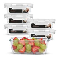 Conjunto 6 Potes Vidro Hermético 370ml Travas Fortes Premium