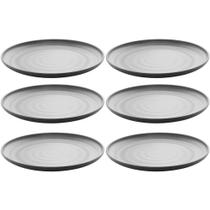 Conjunto 6 Pratos 18cm Melamina Lyor Tóquio Oriental Japonesa com Relevo Preto Fosco Sobremesa